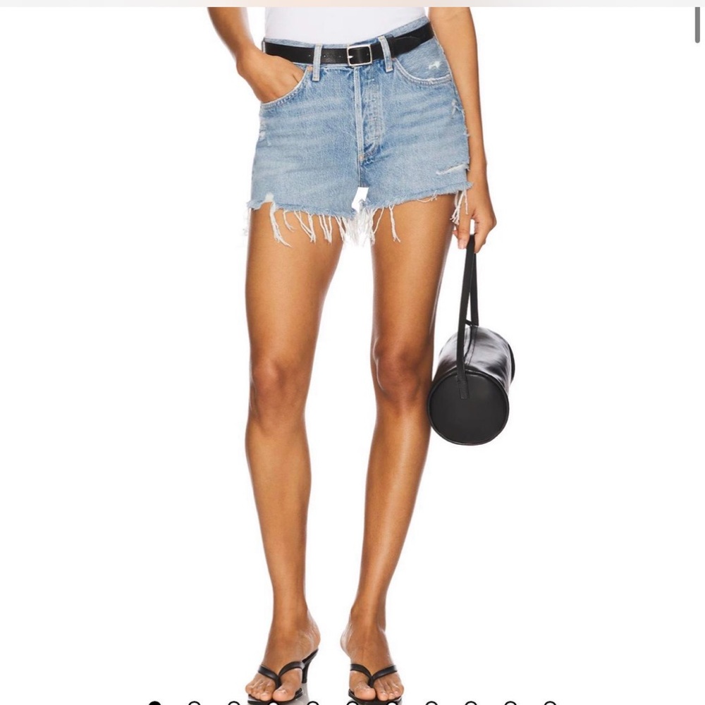 Agolde Blue High-Waisted Distressed Denim Shorts